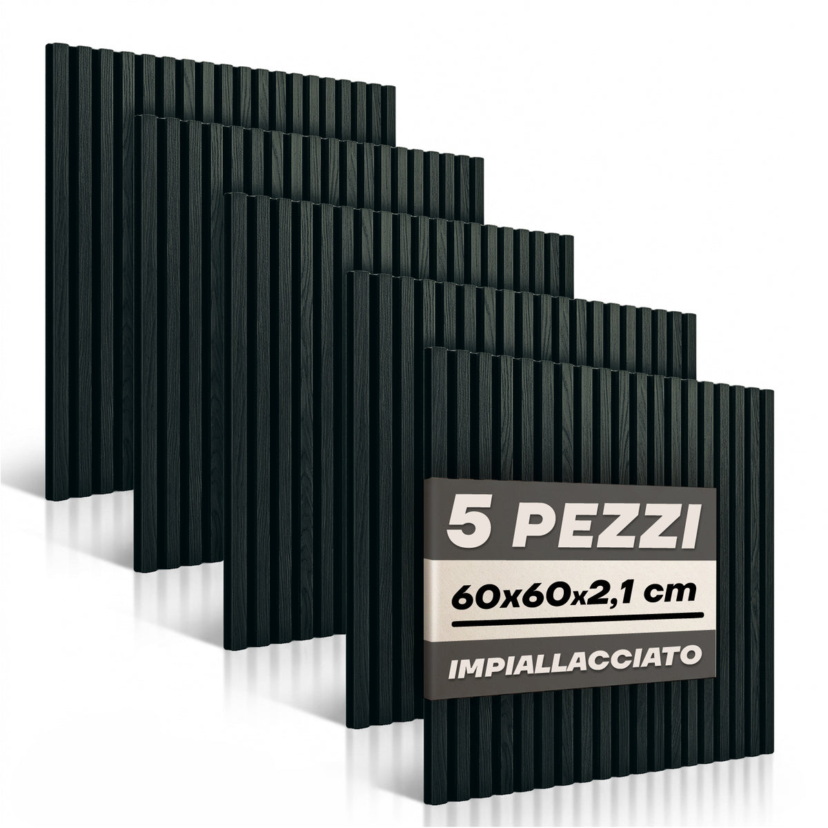 Set 5 Pannelli Decorativi Fonoassorbenti in Legno 60x60 cm – Rovere Nero