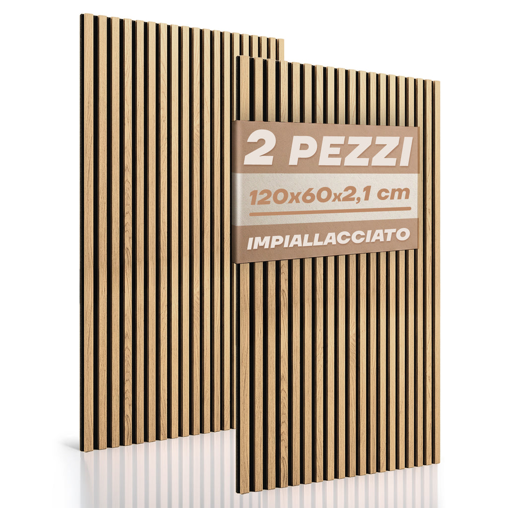 Pannelli set 2 pezzi Decorativi Fonoassorbenti in Legno Naturale – Rovere Bianco 120×60 cm