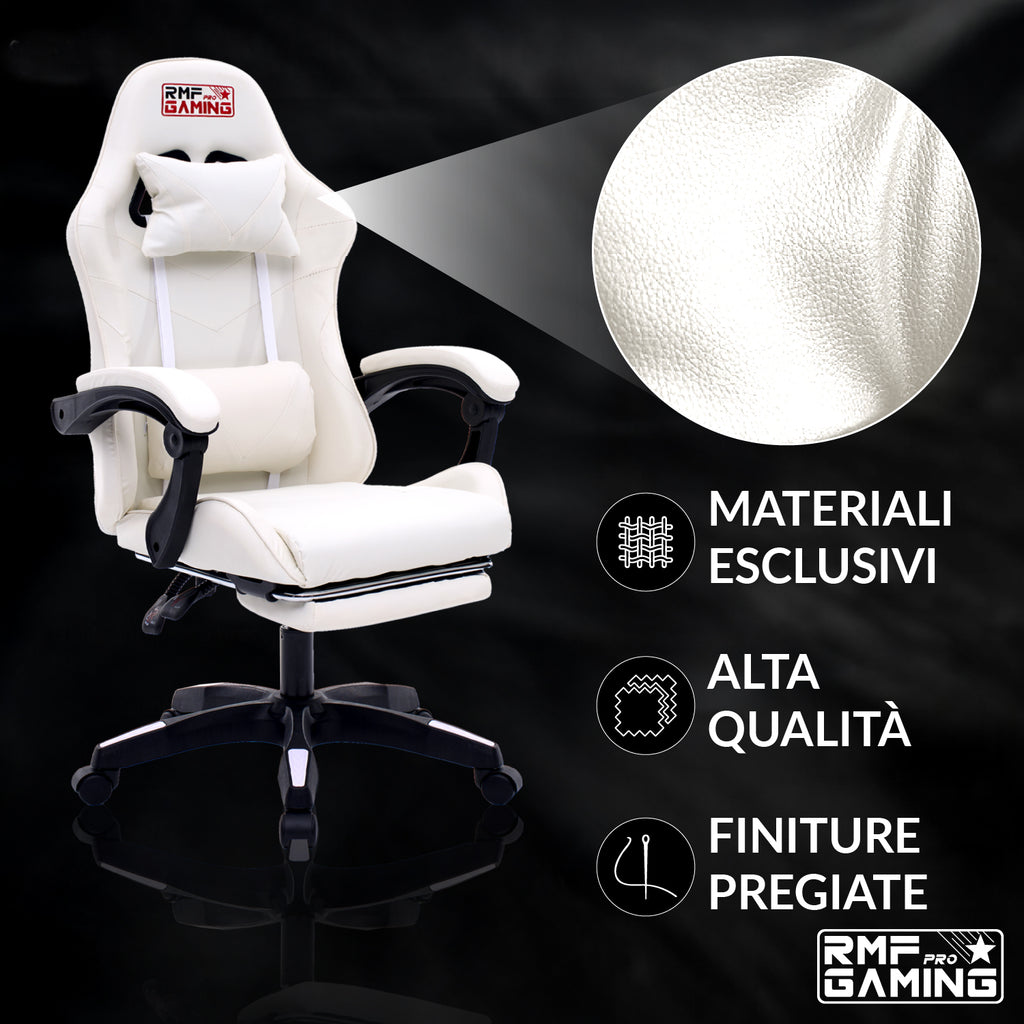 Sedia gaming ergonomica bianca con supporto lombare