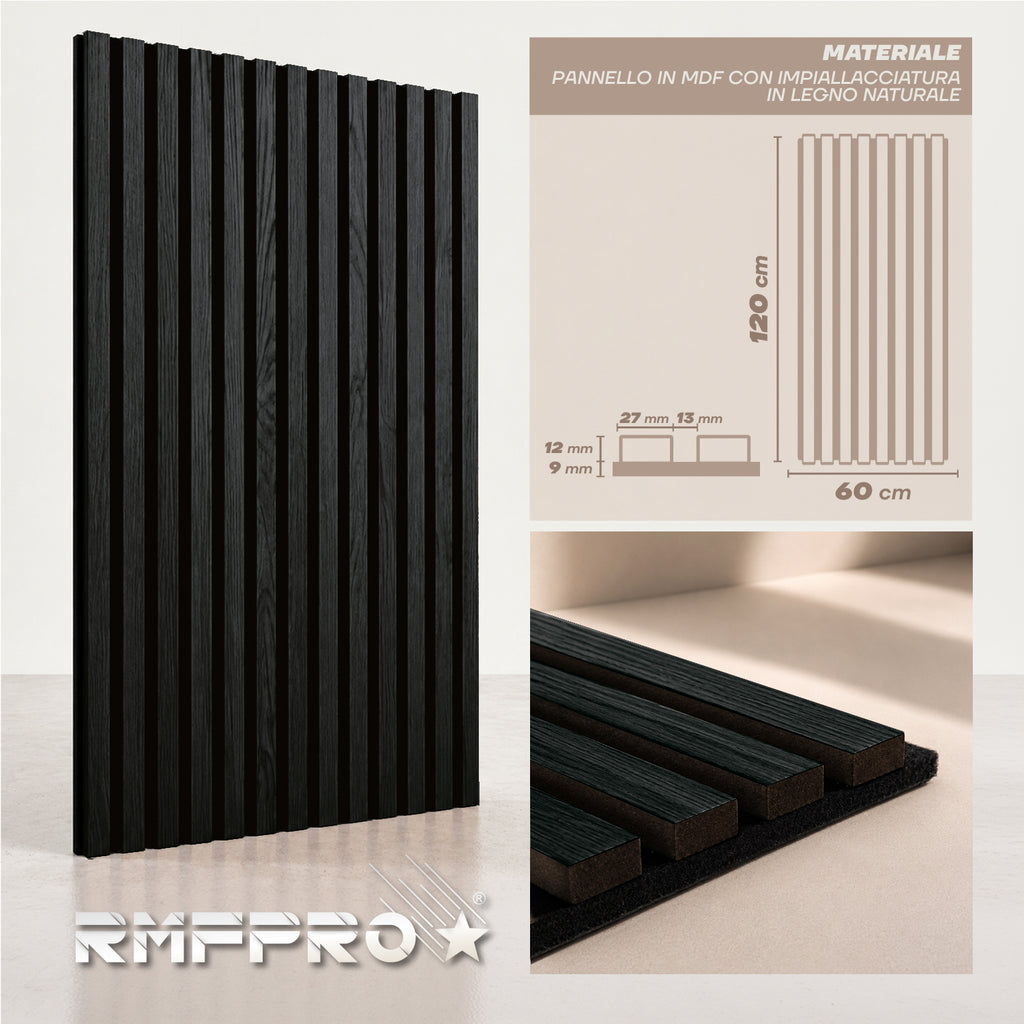 Pannello Decorativo Fonoassorbente in Legno Naturale – Rovere Nero 120×60 cm
