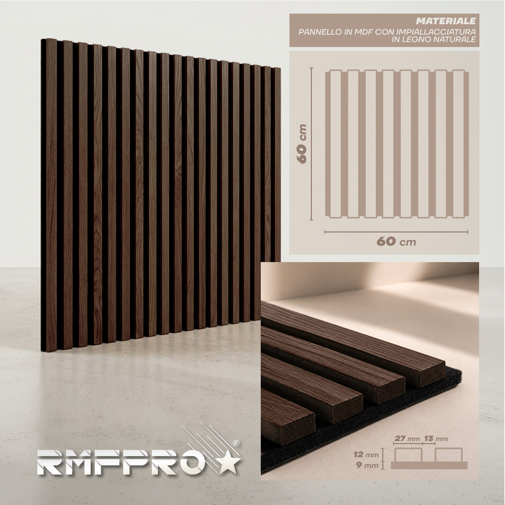 Set 5 Pannelli Decorativi Fonoassorbenti in Legno 60x60 cm – Fumo Scuro