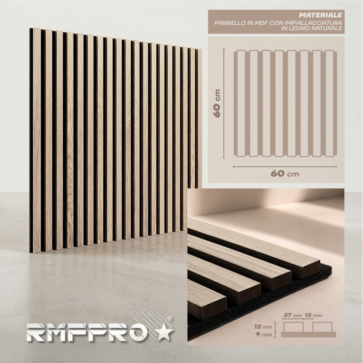 Set 5 Pannelli Decorativi Fonoassorbenti in Legno 60x60 cm – Rovere Chiaro