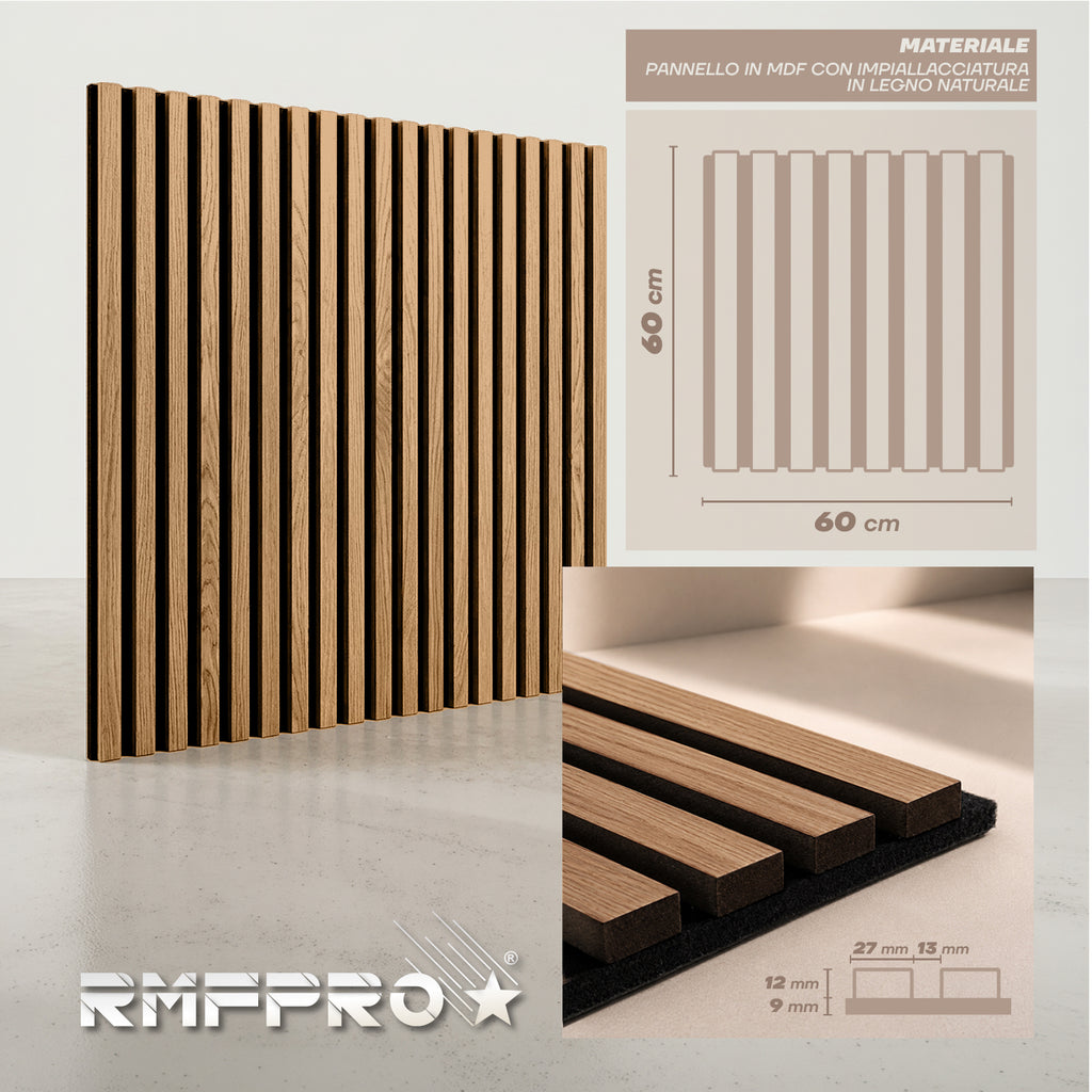 Set 5 Pannelli Decorativi Fonoassorbenti in Legno 60x60 cm – Teak