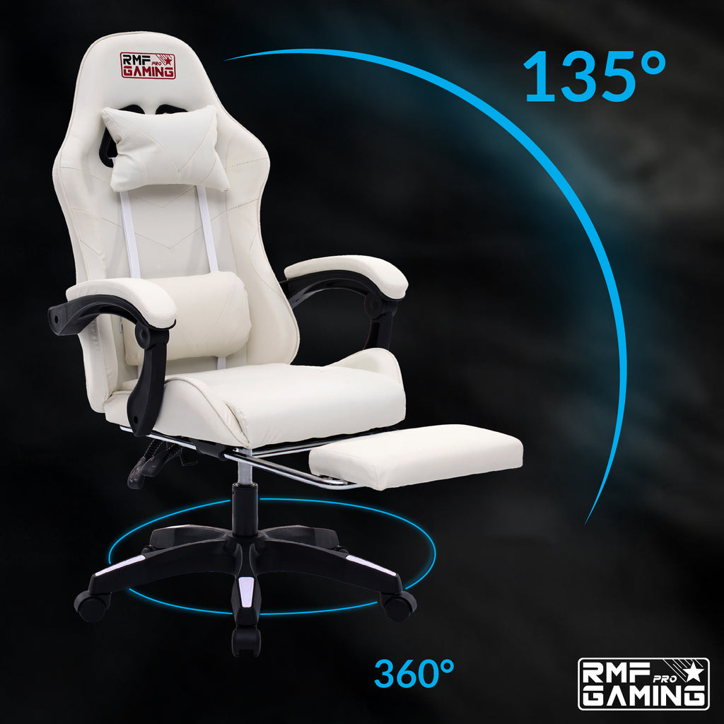 Sedia gaming ergonomica bianca con supporto lombare