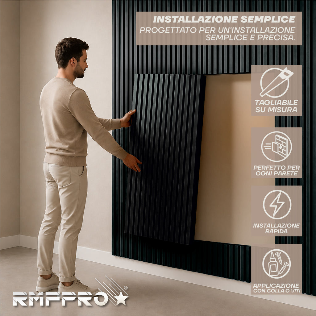 Pannelli set 4 pezzi Decorativi Fonoassorbenti in Legno Naturale – Rovere Nero 120×60 cm
