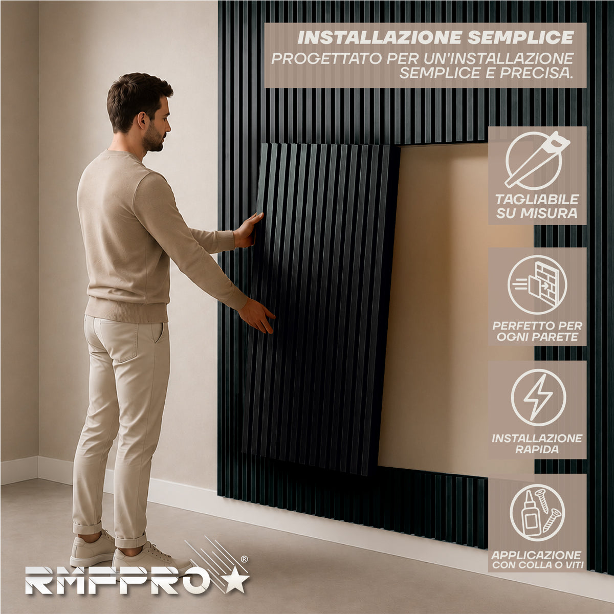 Pannello Decorativo Fonoassorbente in Legno Naturale – Rovere Nero 120×60 cm