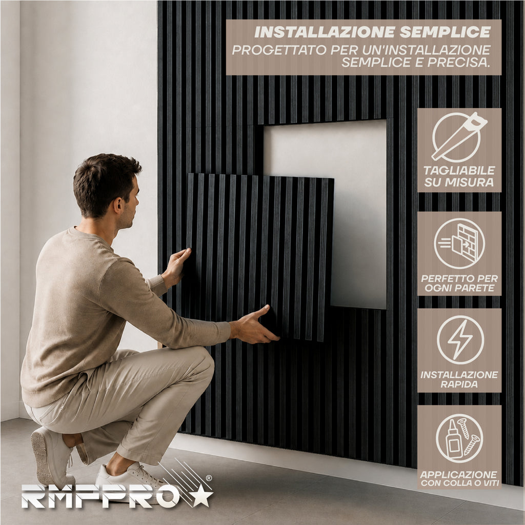 Set 5 Pannelli Decorativi Fonoassorbenti in Legno 60x60 cm – Rovere Nero