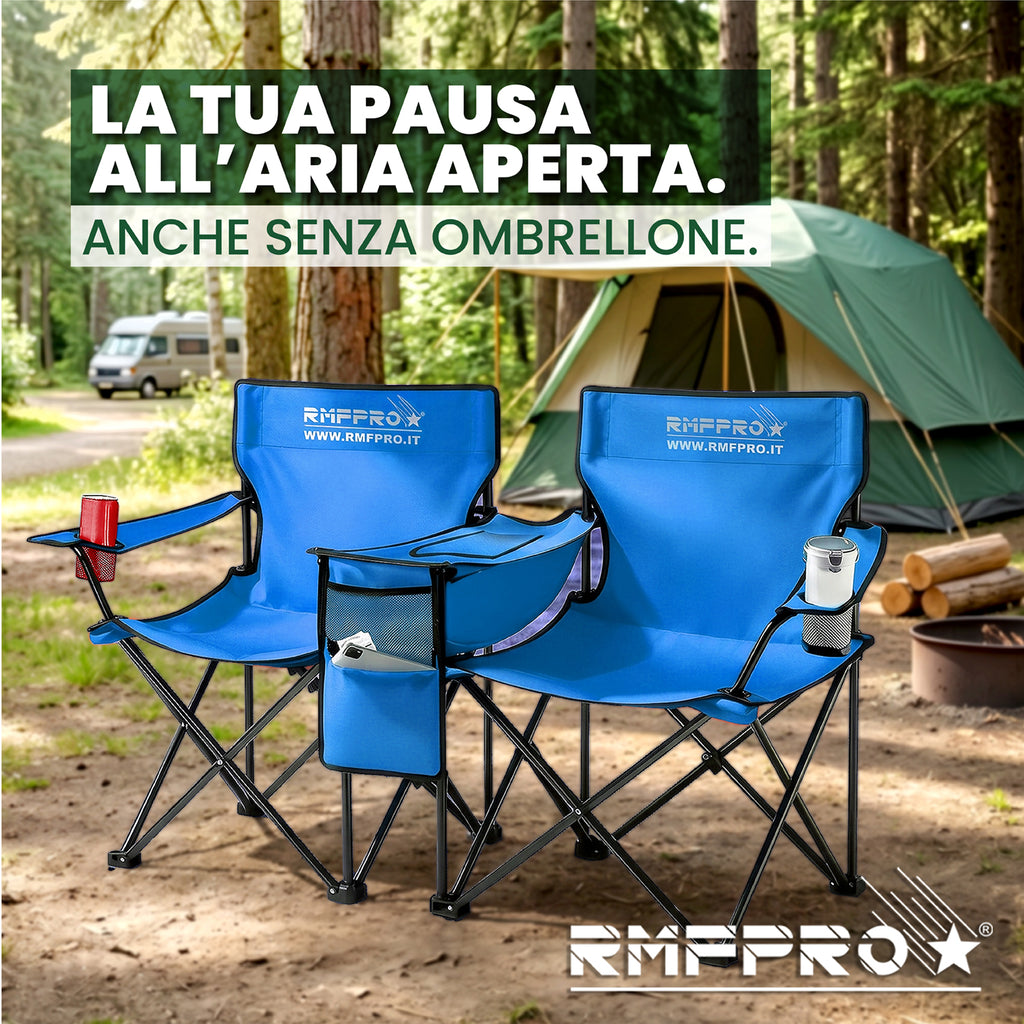 Set Ombrellone Blu con 2 Sedie da Esterno e Borsa Termica Centrale