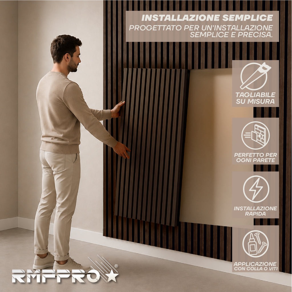 Pannello Decorativo Fonoassorbente in Legno Naturale – Fumo Scuro 120×60 cm