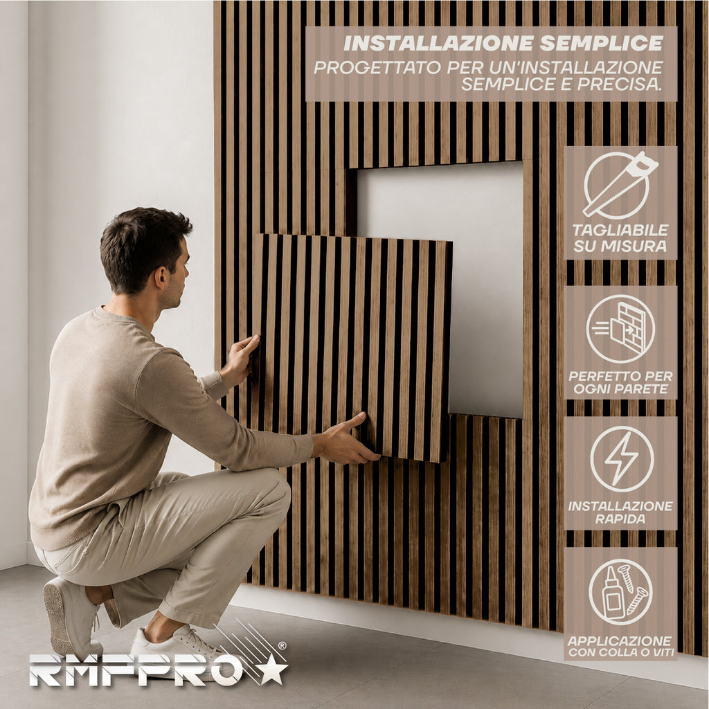 Set 5 Pannelli Decorativi Fonoassorbenti in Legno 60x60 cm – Fumo Chiaro
