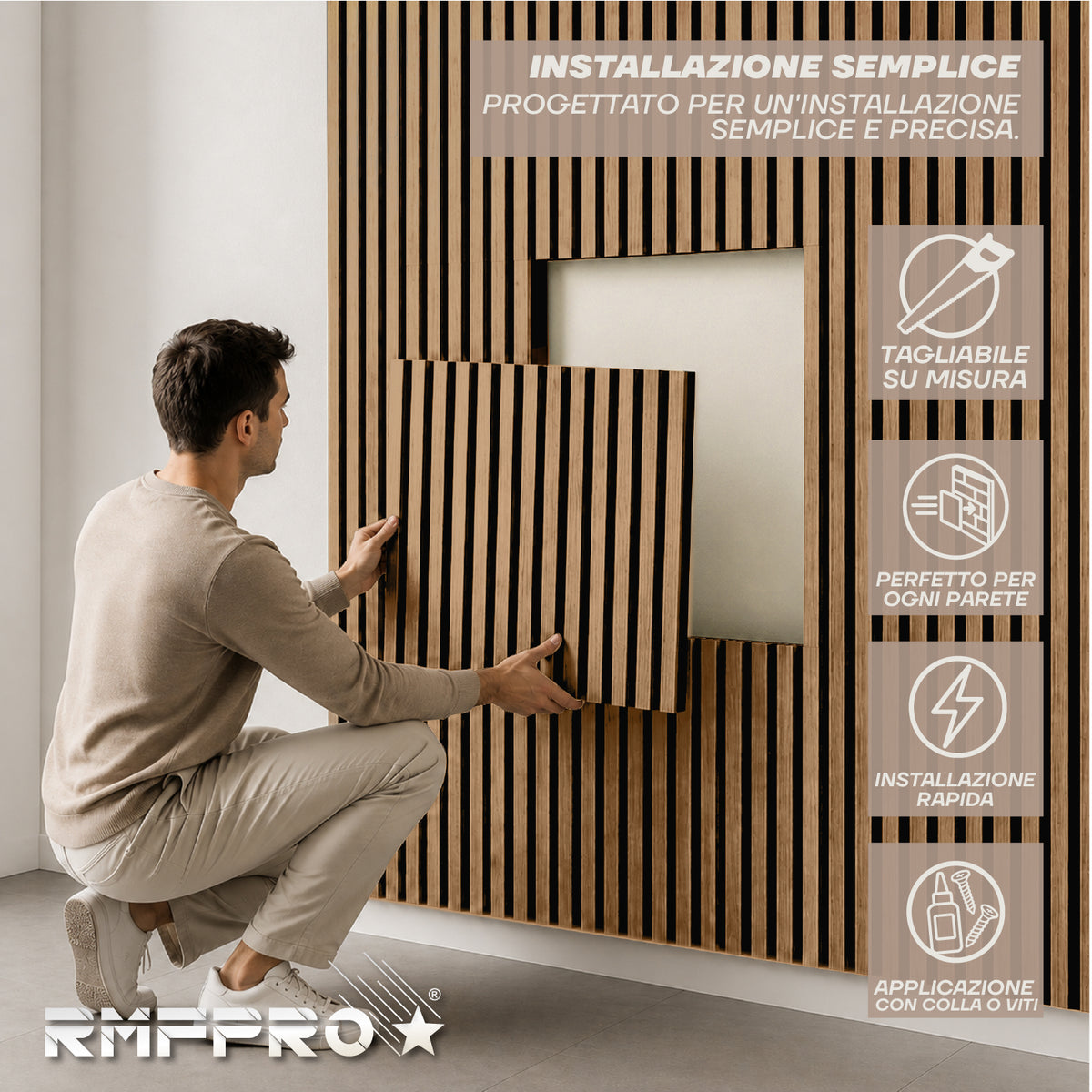 Set 5 Pannelli Decorativi Fonoassorbenti in Legno 60x60 cm – Teak