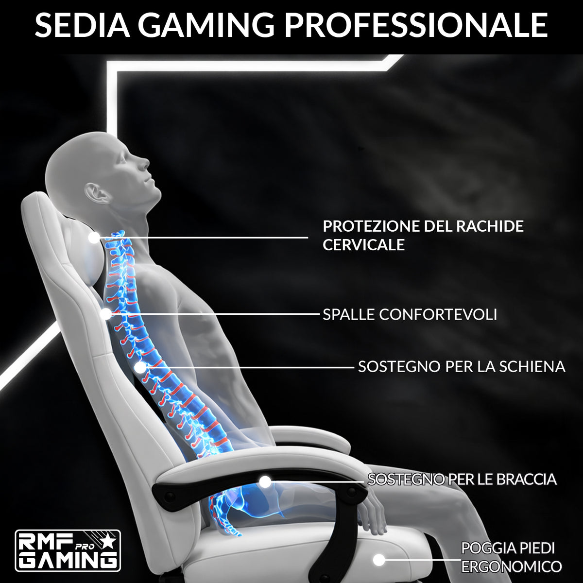 Ergonomic gaming chair with lumbar support, white