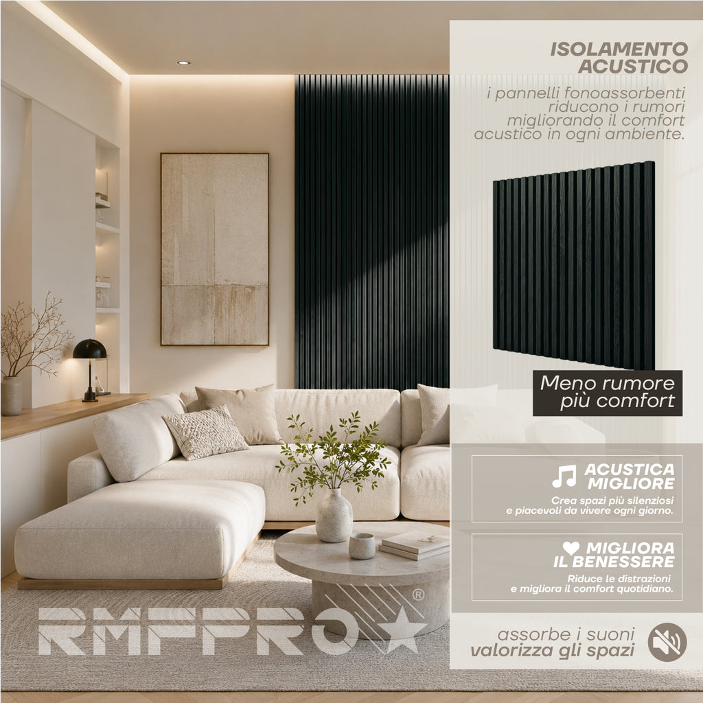 Set 5 Pannelli Decorativi Fonoassorbenti in Legno 60x60 cm – Rovere Nero
