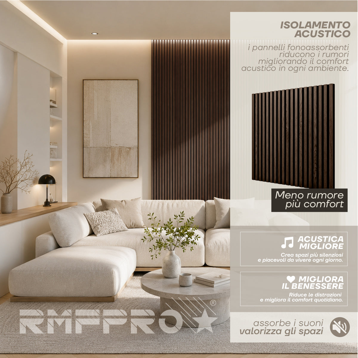 Set 5 Pannelli Decorativi Fonoassorbenti in Legno 60x60 cm – Fumo Scuro