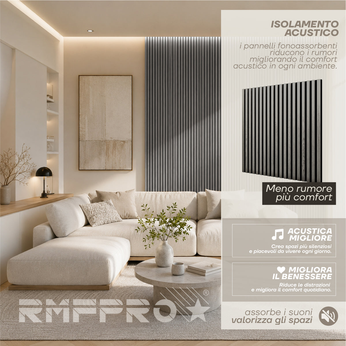 Set 5 Pannelli Decorativi Fonoassorbenti in Legno 60x60 cm – Rovere Grigio