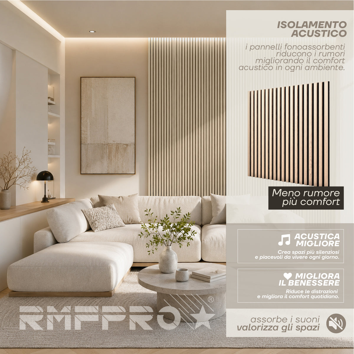 Set 5 Pannelli Decorativi Fonoassorbenti in Legno 60x60 cm – Rovere Chiaro