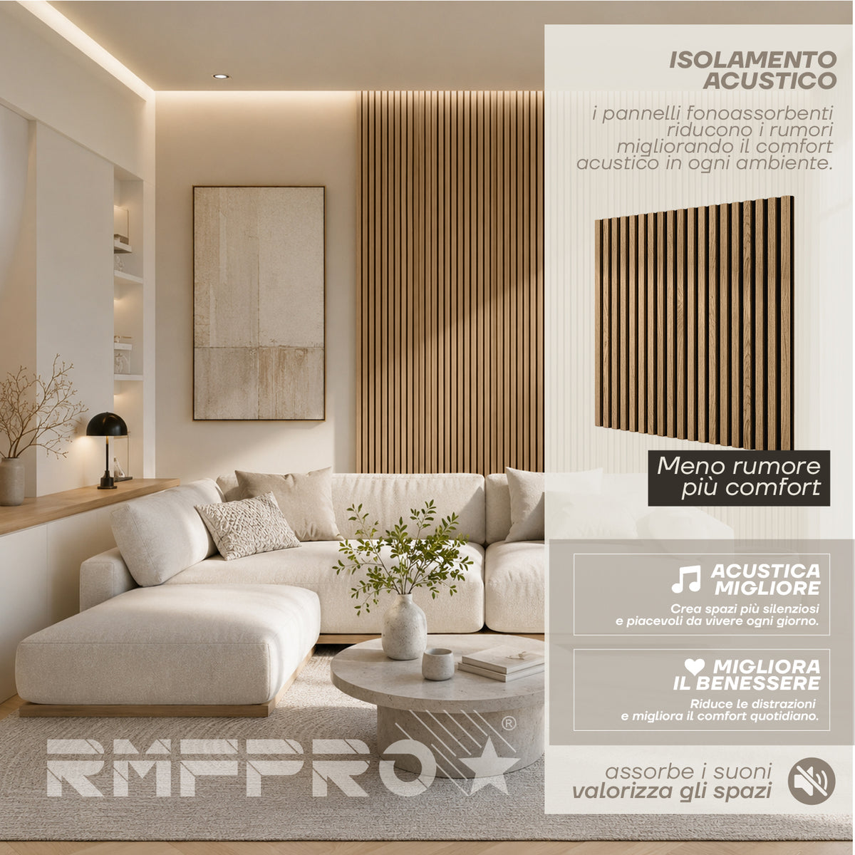 Set 5 Pannelli Decorativi Fonoassorbenti in Legno 60x60 cm – Teak