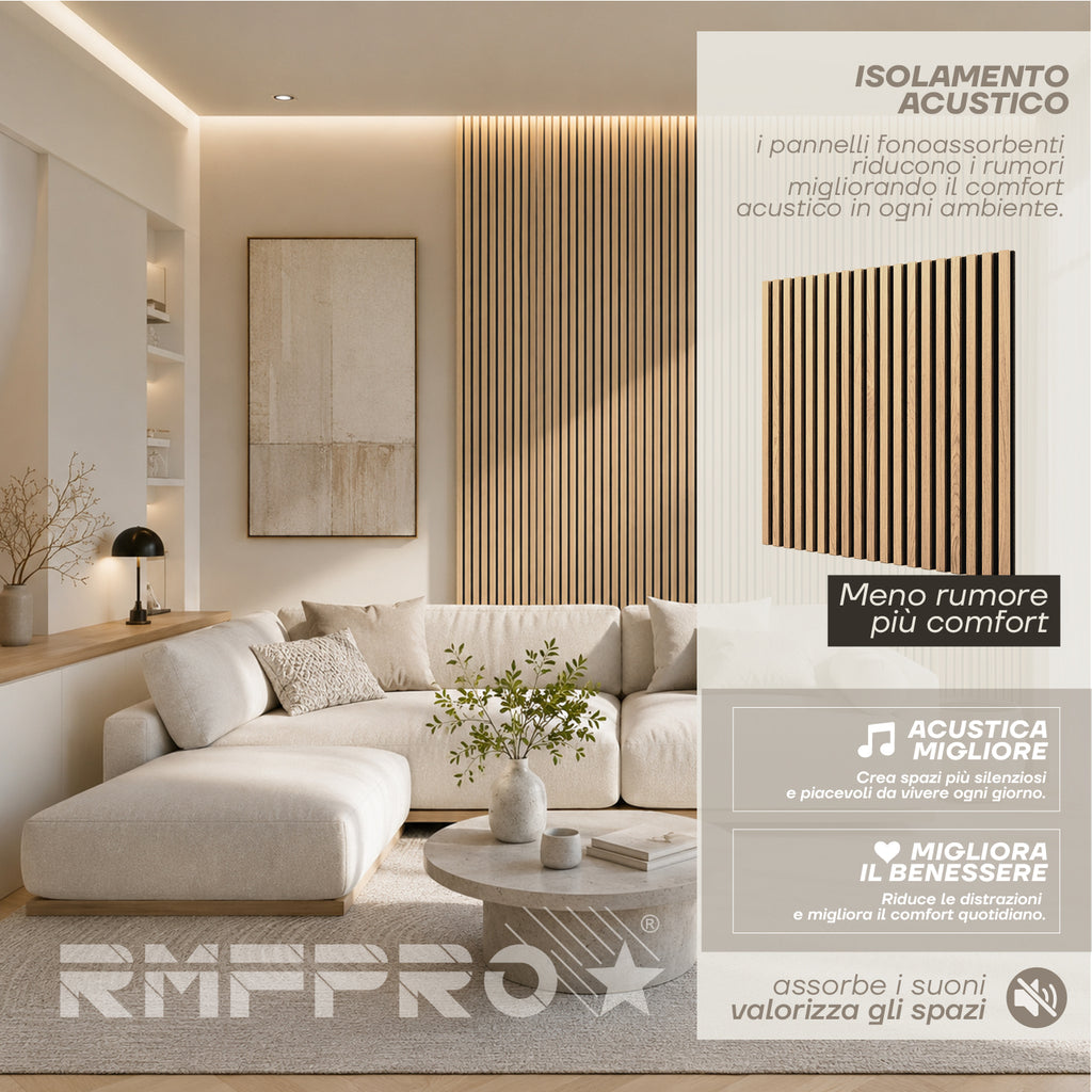 Set 5 Pannelli Decorativi Fonoassorbenti in Legno 60x60 cm – Rovere Bianco