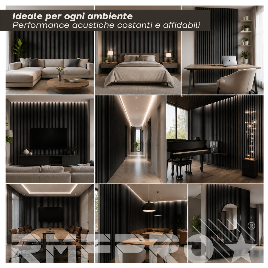 Set 5 Pannelli Decorativi Fonoassorbenti in Legno 60x60 cm – Rovere Nero