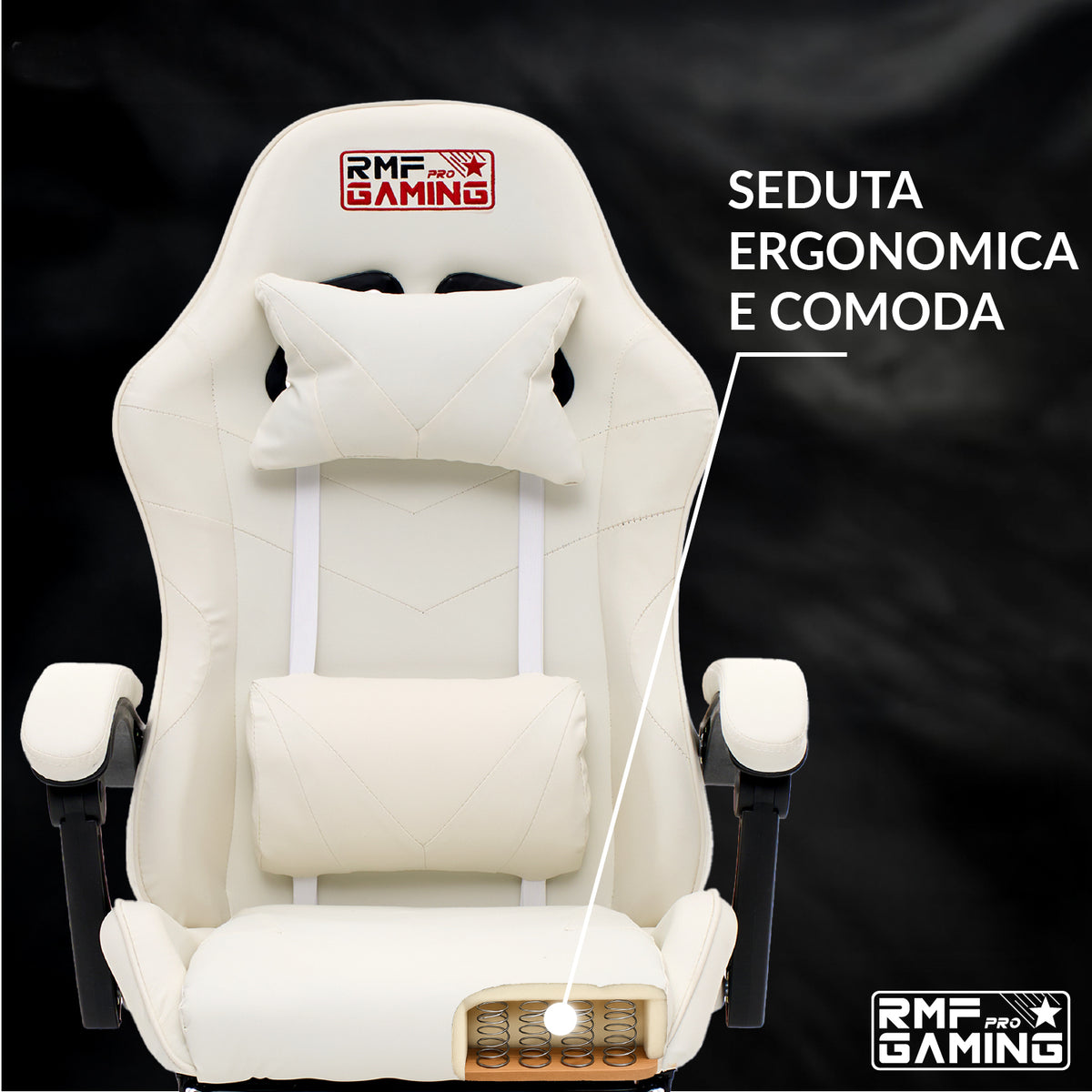 Sedia gaming ergonomica bianca con supporto lombare