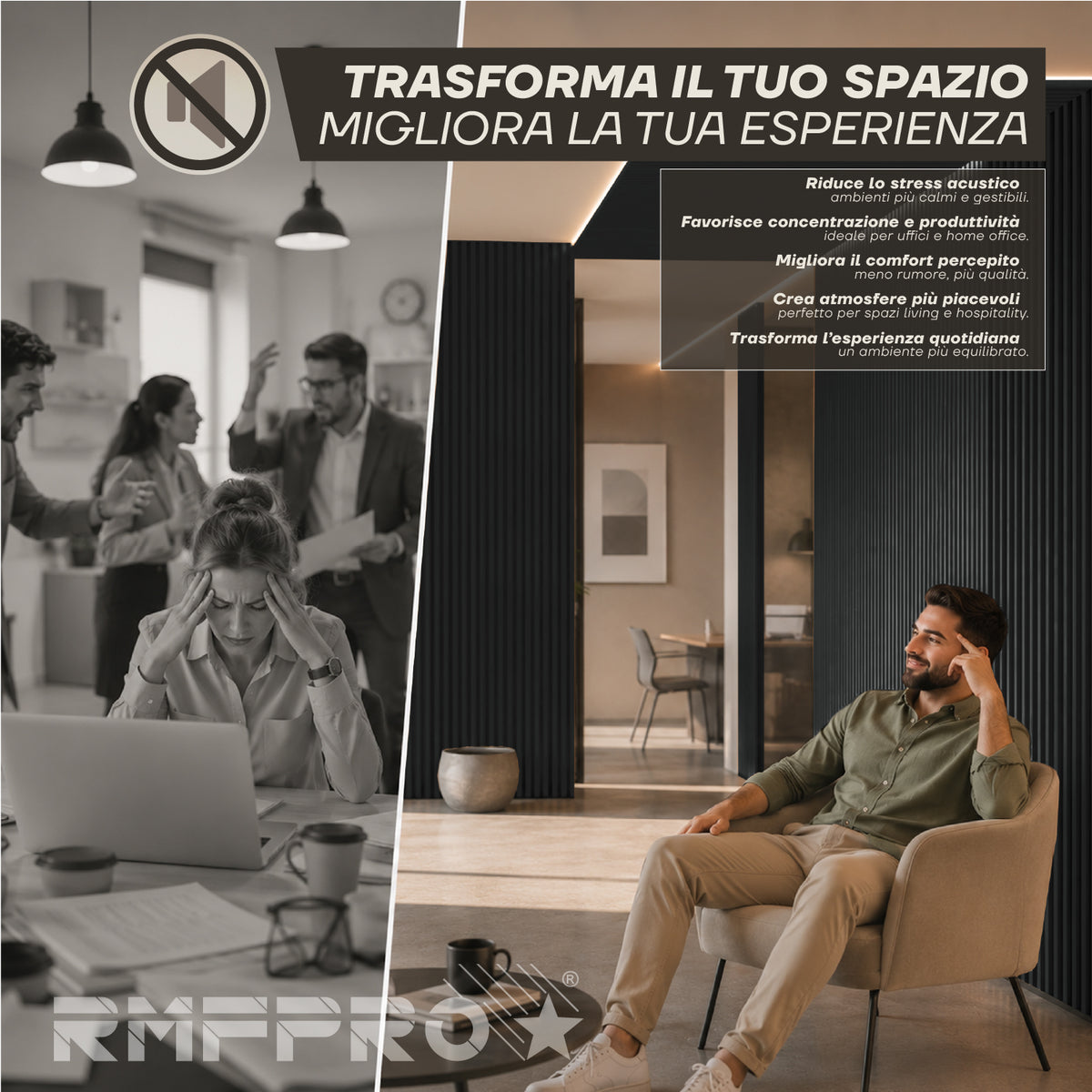 Set 5 Pannelli Decorativi Fonoassorbenti in Legno 60x60 cm – Rovere Nero