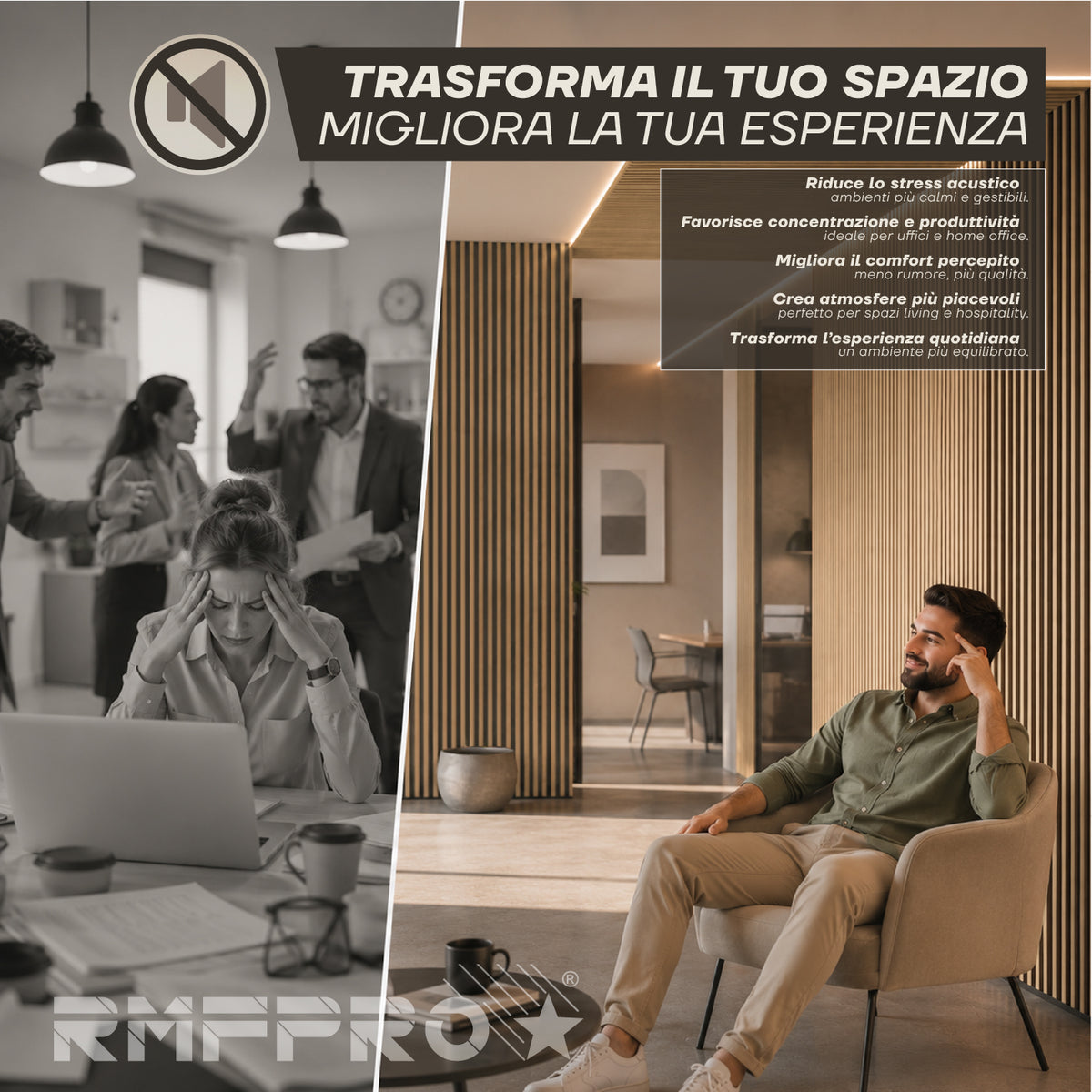 Set 5 Pannelli Decorativi Fonoassorbenti in Legno 60x60 cm – Rovere Bianco