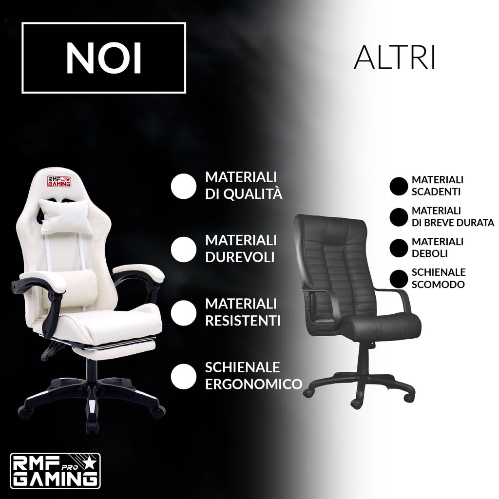 Sedia gaming ergonomica bianca con supporto lombare