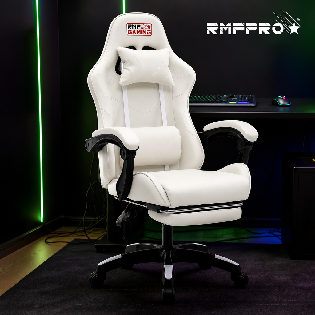 Sedia gaming ergonomica bianca con supporto lombare