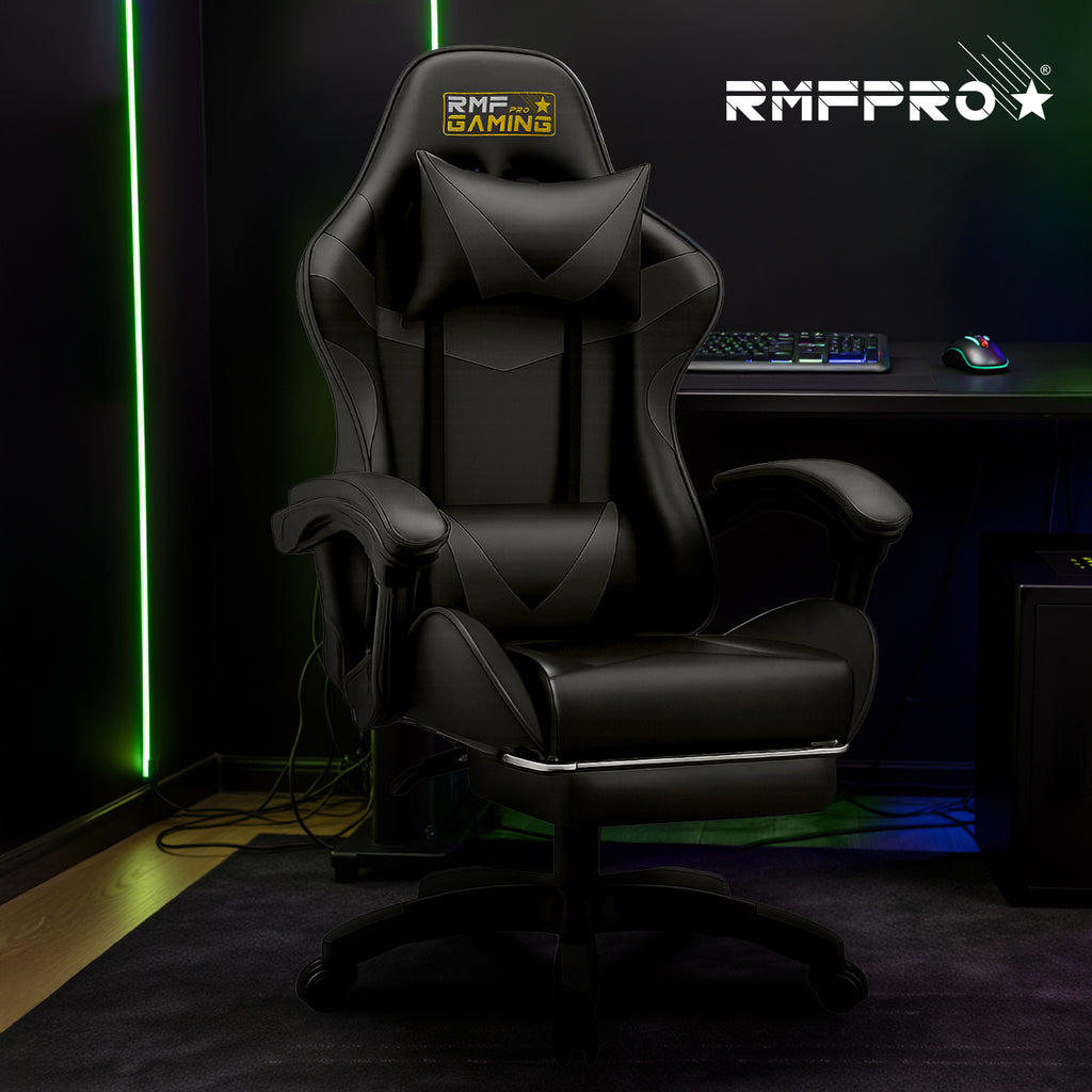 Sedia gaming ergonomica nera con supporto lombare