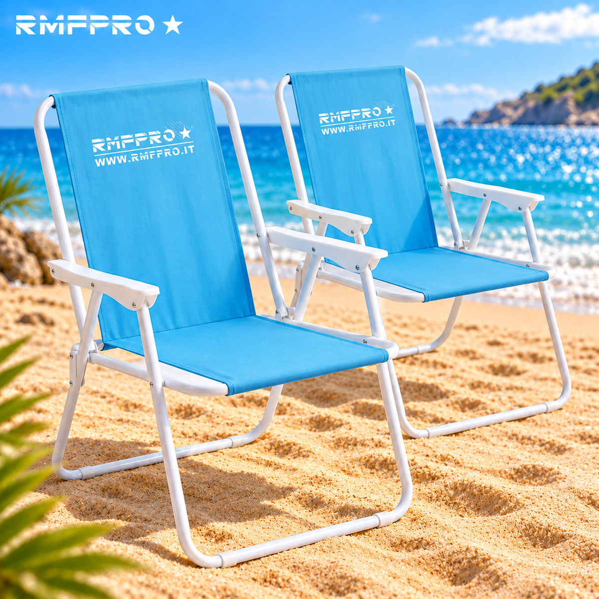 Set 2 Sedie da Spiaggia Pieghevoli Blu – Braccioli, Struttura in Metallo e Portata 120 kg