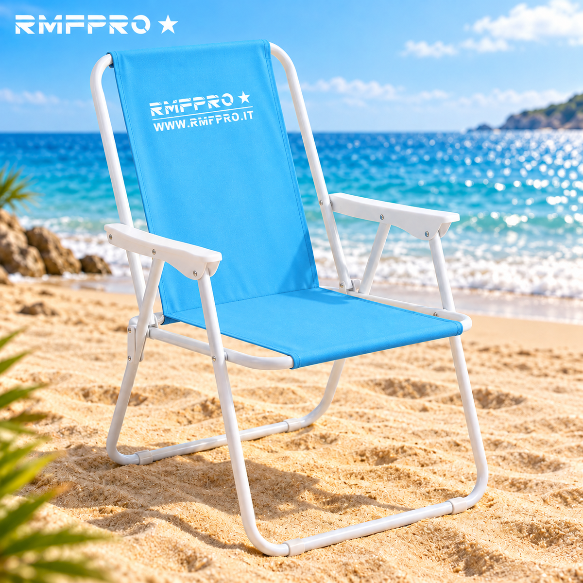 Set 4 Sedie da Spiaggia Pieghevoli Blu – Braccioli, Struttura in Metallo e Portata 120 kg