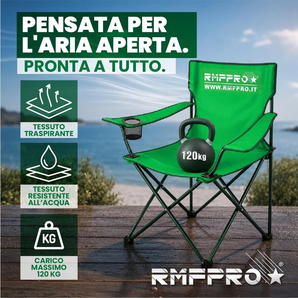 Set 2 Sedie da Campeggio Pieghevoli Verdi – Portabicchiere, Seduta Comfort e Portata 120 kg (Copia)