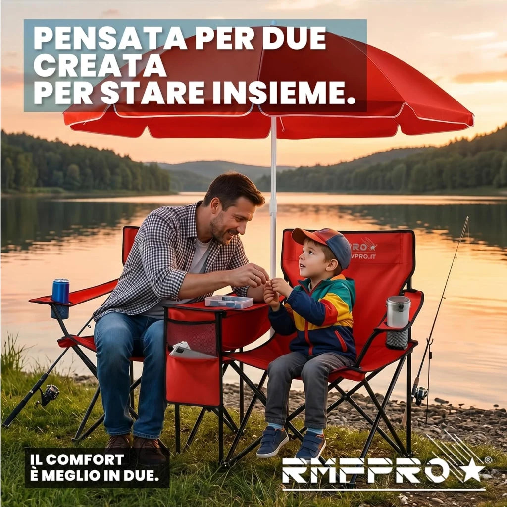 Set Ombrellone Rosso con 2 Sedie da Esterno e Borsa Termica Centrale