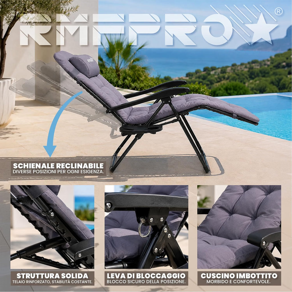 Sdraio Pieghevole Grigia con Schienale Regolabile – Comfort per Balcone, Mare e Outdoor
