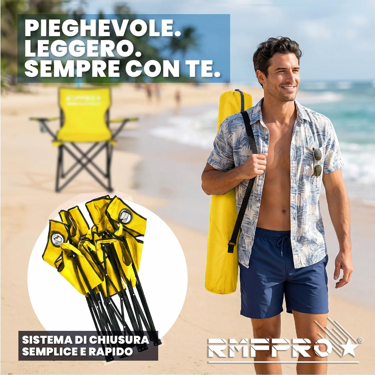 Set 4 Sedie da Campeggio Pieghevoli Gialle – Portabicchiere, Seduta Comfort e Portata 120 kg (Copia) (Copia) (Copia)