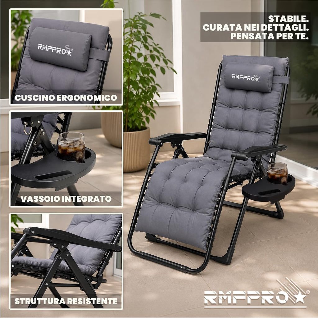 Sdraio Pieghevole Grigia con Schienale Regolabile – Comfort per Balcone, Mare e Outdoor