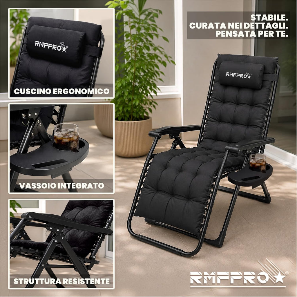 Sdraio Pieghevole Nera con Schienale Regolabile – Comfort per Balcone, Mare e Outdoor