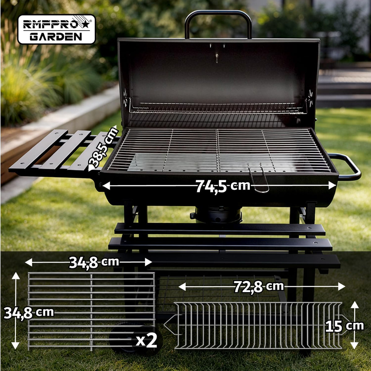 Barbecue a Carbonella con Griglia XL e Termometro Integrato – Kit Accessori, Copertura, Carrello con Ruote e Ripiani Pieghevoli