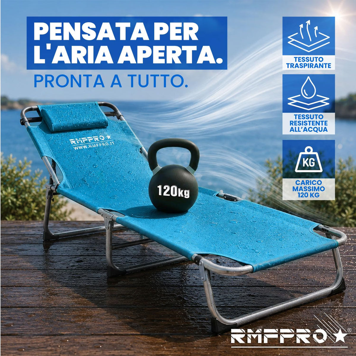 Lettini Prendisole Pieghevoli Blu – Schienale Regolabile in 4 Posizioni con Parasole e Poggiatesta