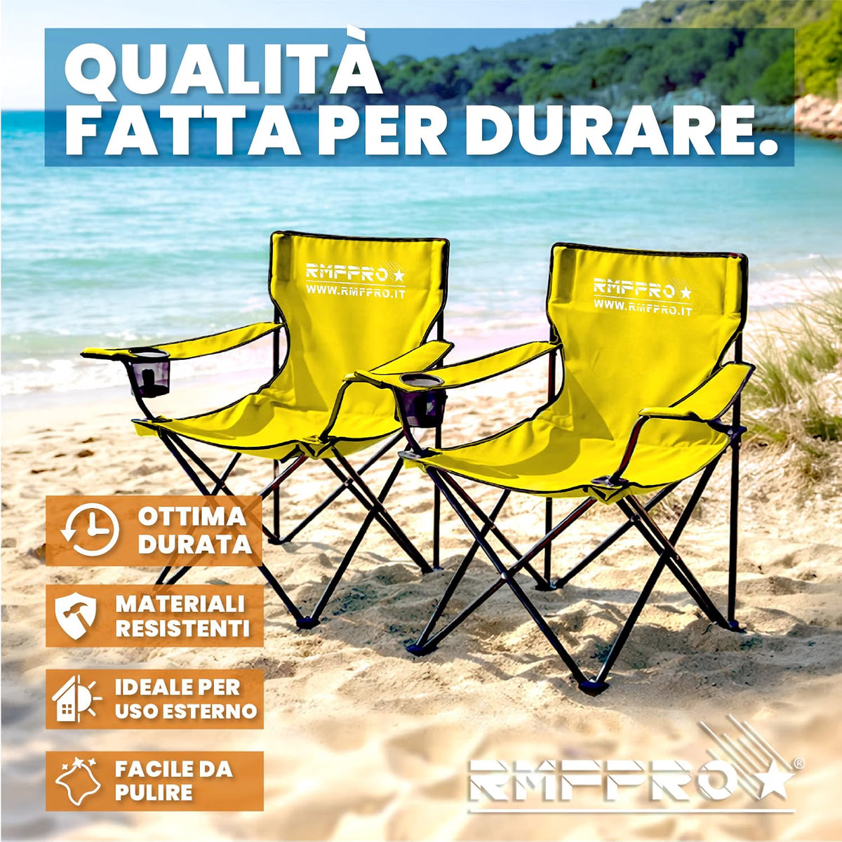 Set 4 Sedie da Campeggio Pieghevoli Gialle – Portabicchiere, Seduta Comfort e Portata 120 kg (Copia) (Copia) (Copia)