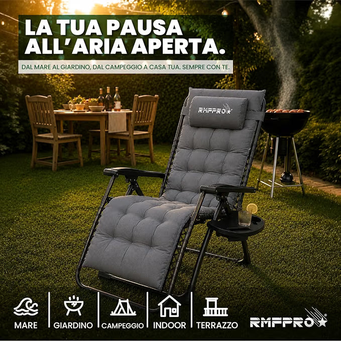 Sdraio Pieghevole Grigia con Schienale Regolabile – Comfort per Balcone, Mare e Outdoor