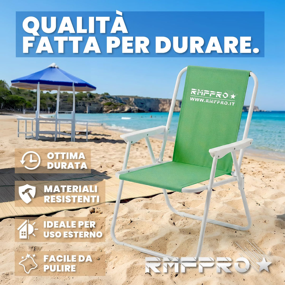 Set 4 Sedie da Spiaggia Pieghevoli Verdi – Braccioli, Struttura in Metallo e Portata 120 kg