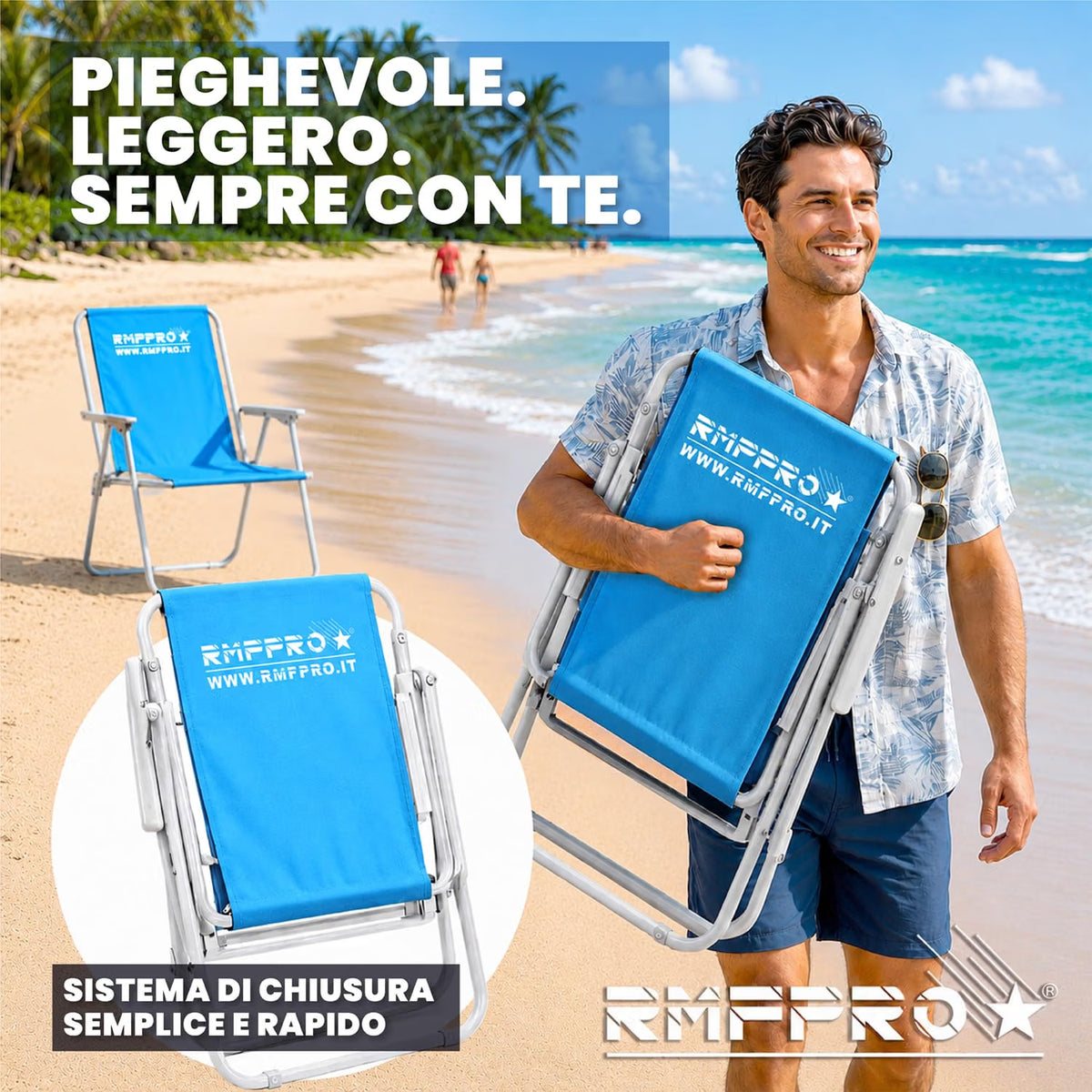 Set 4 Sedie da Spiaggia Pieghevoli Blu – Braccioli, Struttura in Metallo e Portata 120 kg