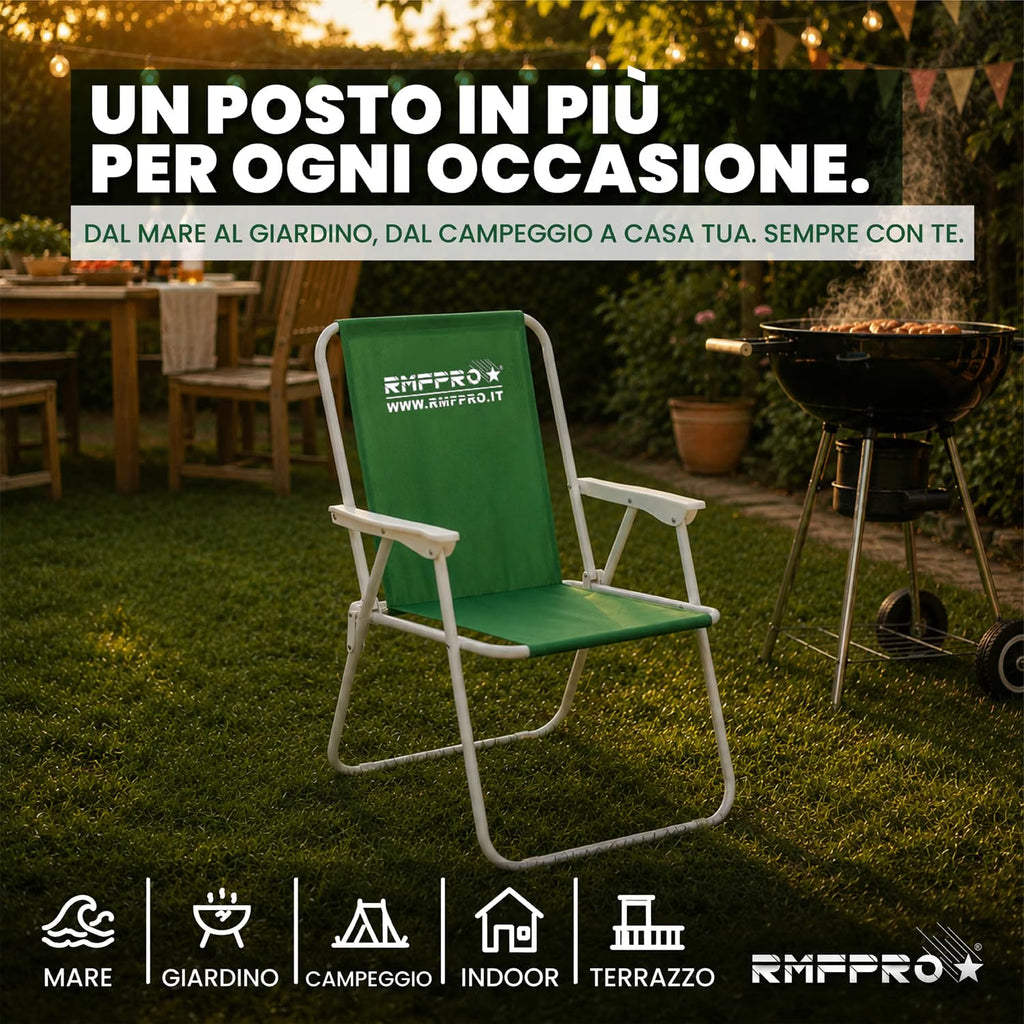 Set 2 Sedie da Spiaggia Pieghevoli Verdi – Braccioli, Struttura in Metallo e Portata 120 kg