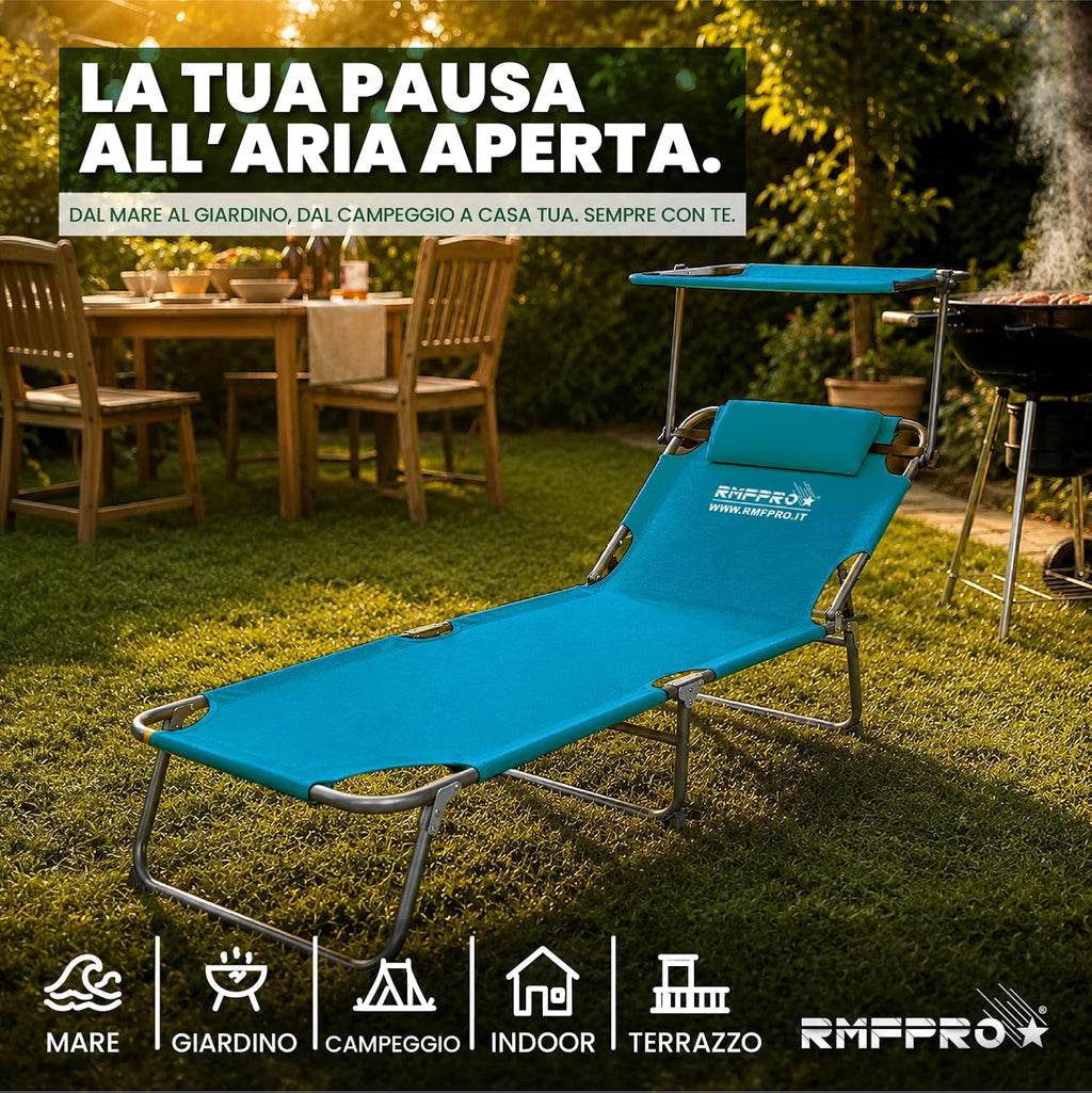 Lettini Prendisole Pieghevoli Blu – Schienale Regolabile in 4 Posizioni con Parasole e Poggiatesta