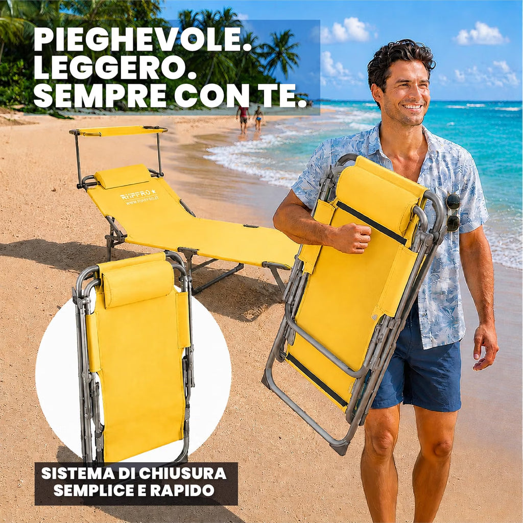 Lettini Prendisole Pieghevoli Gialli – Schienale Regolabile in 4 Posizioni con Parasole e Poggiatesta (Copia)