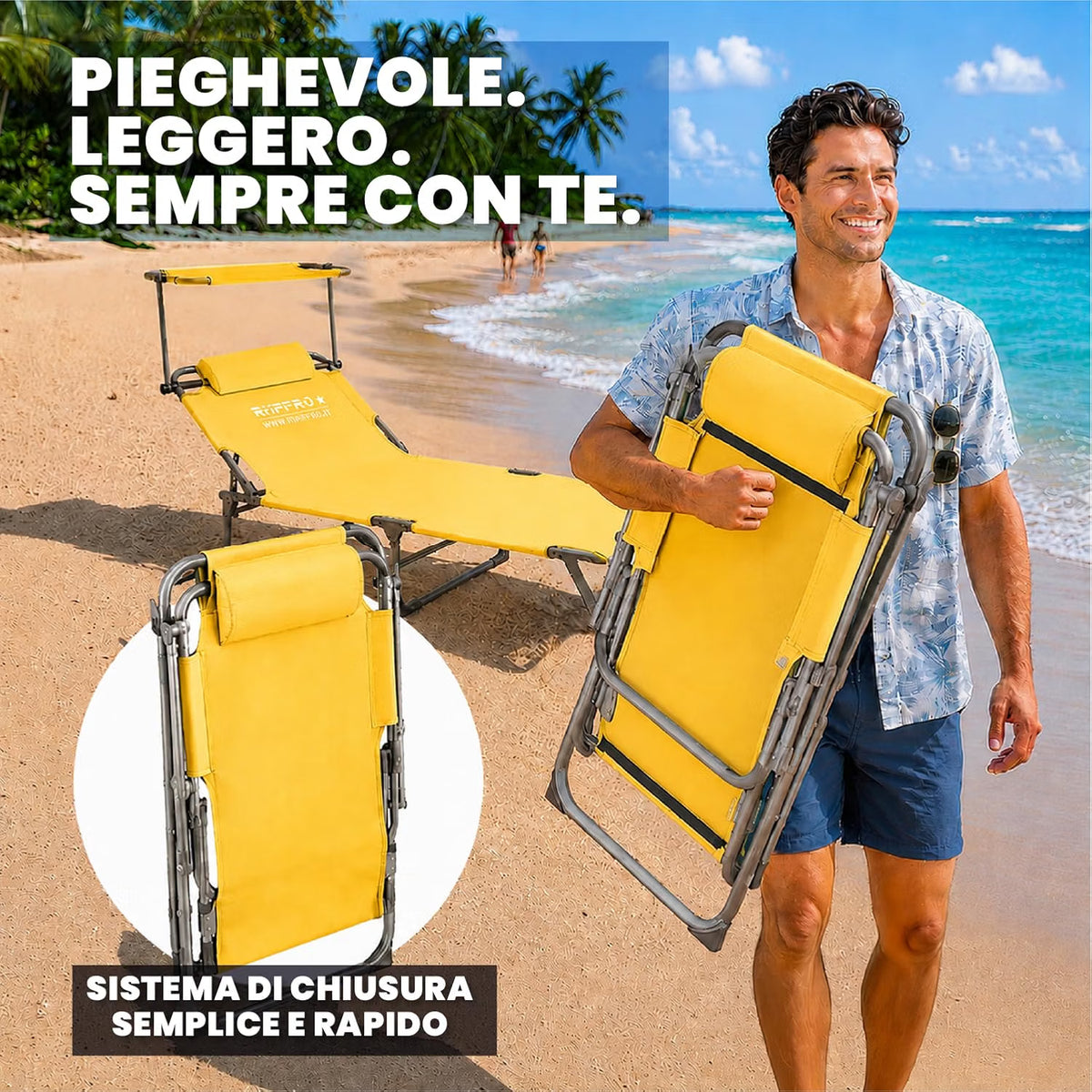 Lettini Prendisole Pieghevoli Gialli – Schienale Regolabile in 4 Posizioni con Parasole e Poggiatesta (Copia)