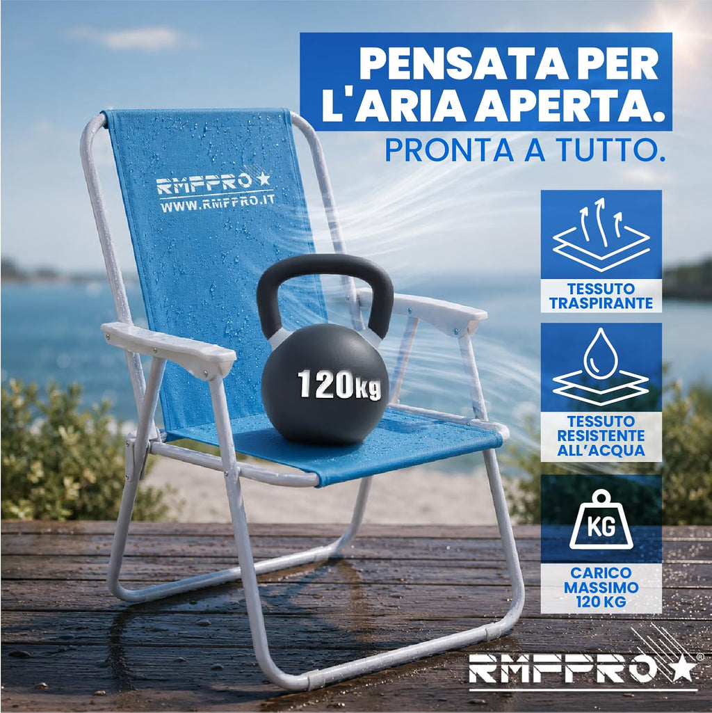 Sedia da Spiaggia Pieghevole Blu – Braccioli, Struttura in Metallo e Portata 120 kg