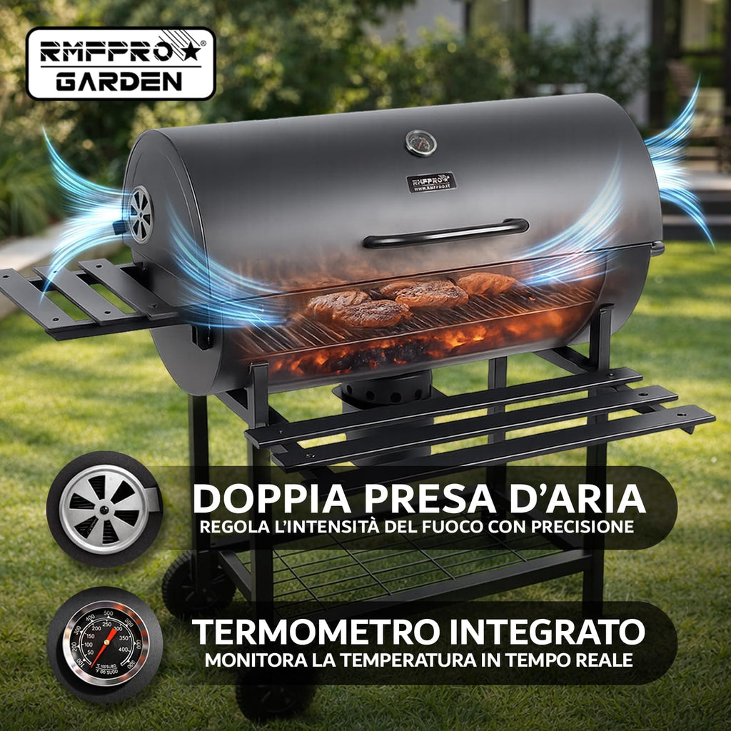 Barbecue a Carbonella con Griglia XL e Termometro Integrato – Kit Accessori, Copertura, Carrello con Ruote e Ripiani Pieghevoli
