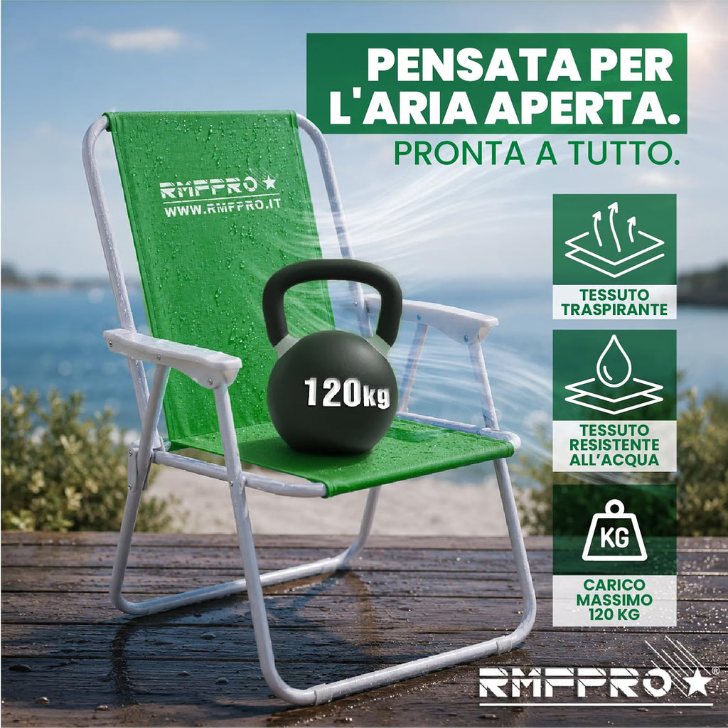 Set 2 Sedie da Spiaggia Pieghevoli Verdi – Braccioli, Struttura in Metallo e Portata 120 kg